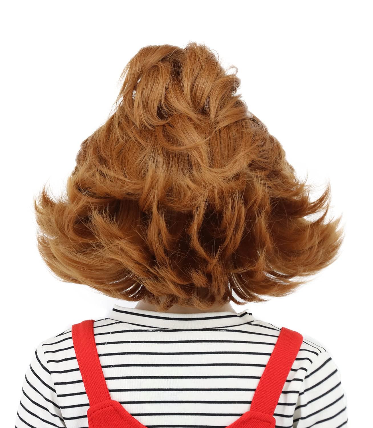 imagekarlery Kids Short Fluffy Brown Curly Bald Wig Horror Anime Cosplay Wig for Halloween Costume Anime Party