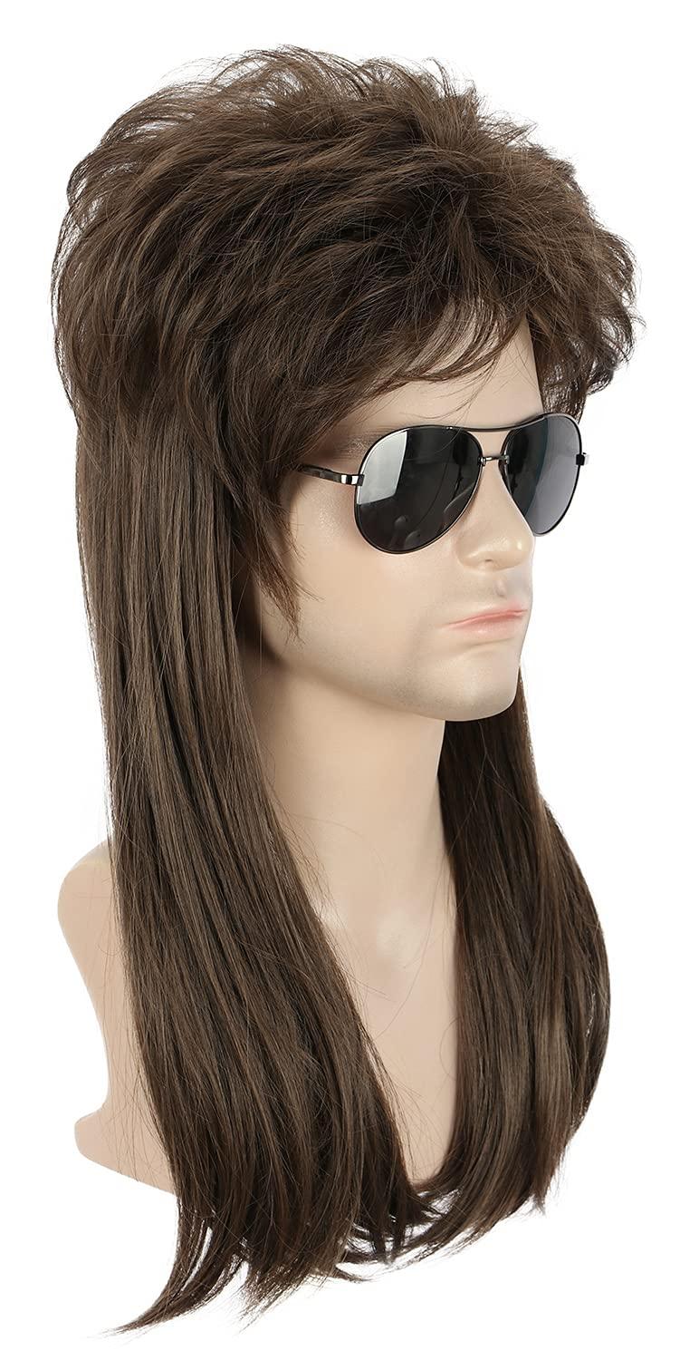 imagekarlery Long Straight Light Brown 70s 80s Disco Mullet Wig Halloween Costume Wig Cosplay Punk Rock WigBrown