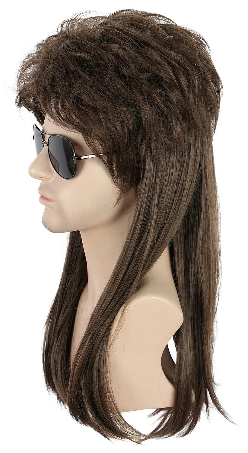 imagekarlery Long Straight Light Brown 70s 80s Disco Mullet Wig Halloween Costume Wig Cosplay Punk Rock WigBrown