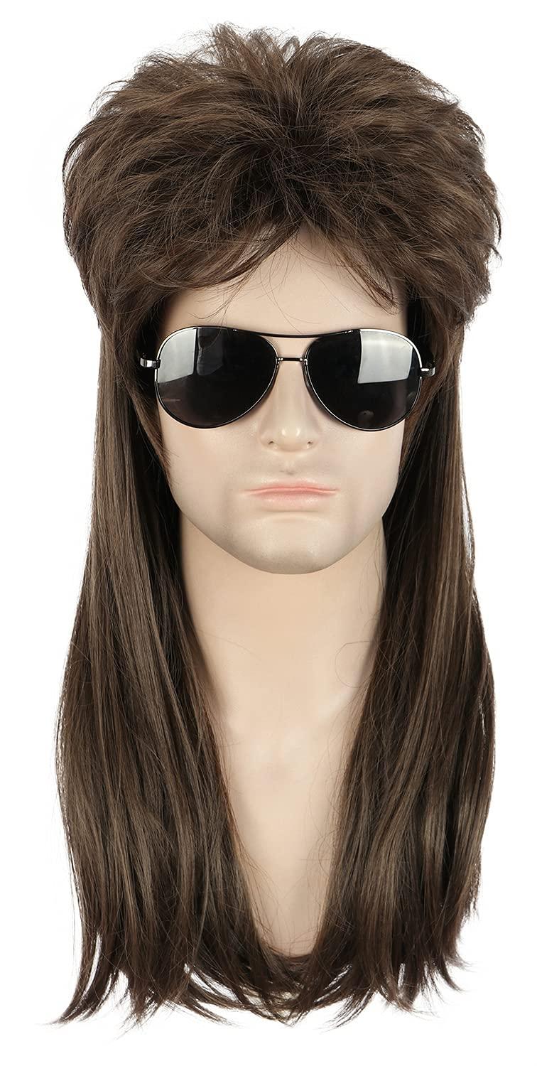imagekarlery Long Straight Light Brown 70s 80s Disco Mullet Wig Halloween Costume Wig Cosplay Punk Rock WigBrown
