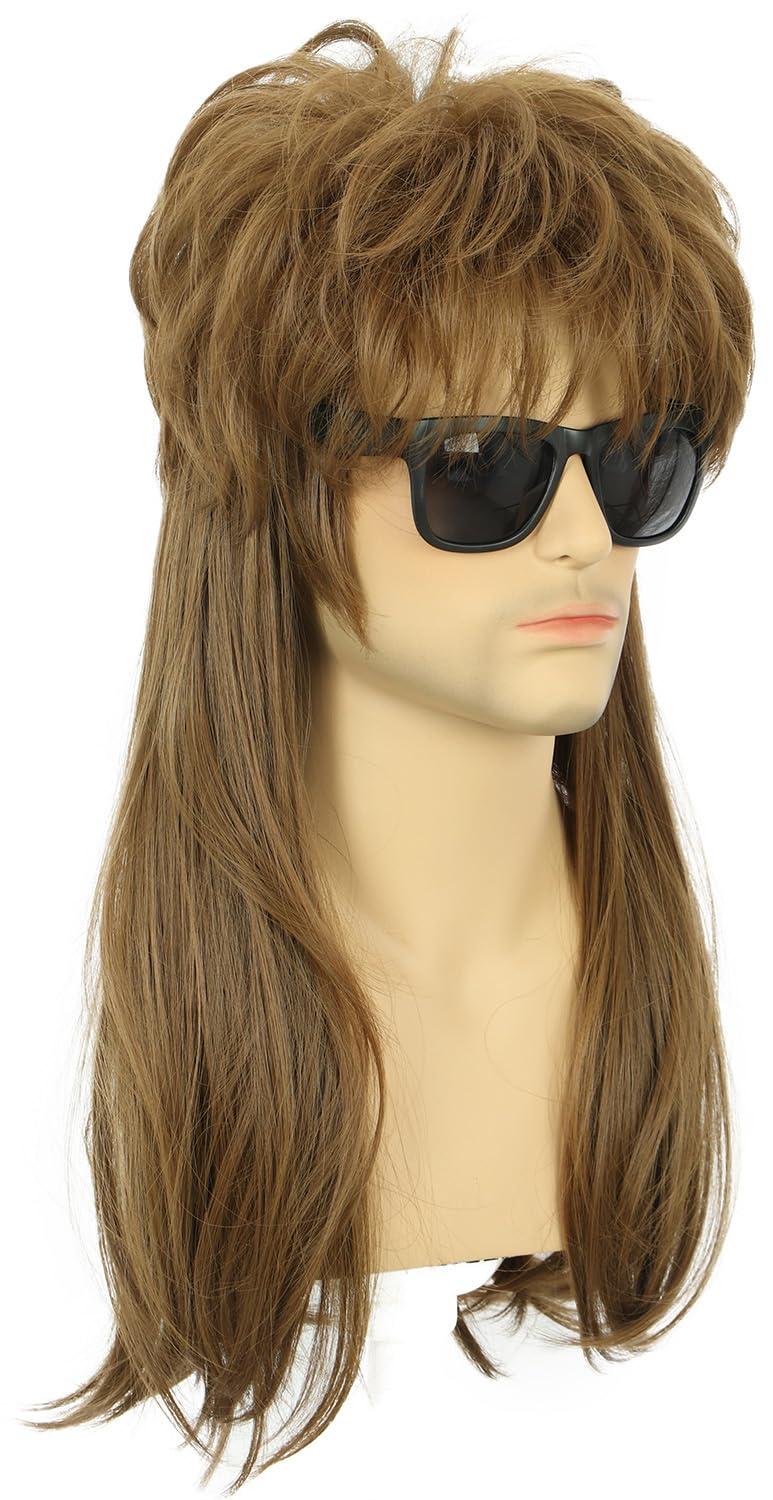 imagekarlery Long Straight Light Brown 70s 80s Disco Mullet Wig Halloween Costume Wig Cosplay Punk Rock WigLight Brown