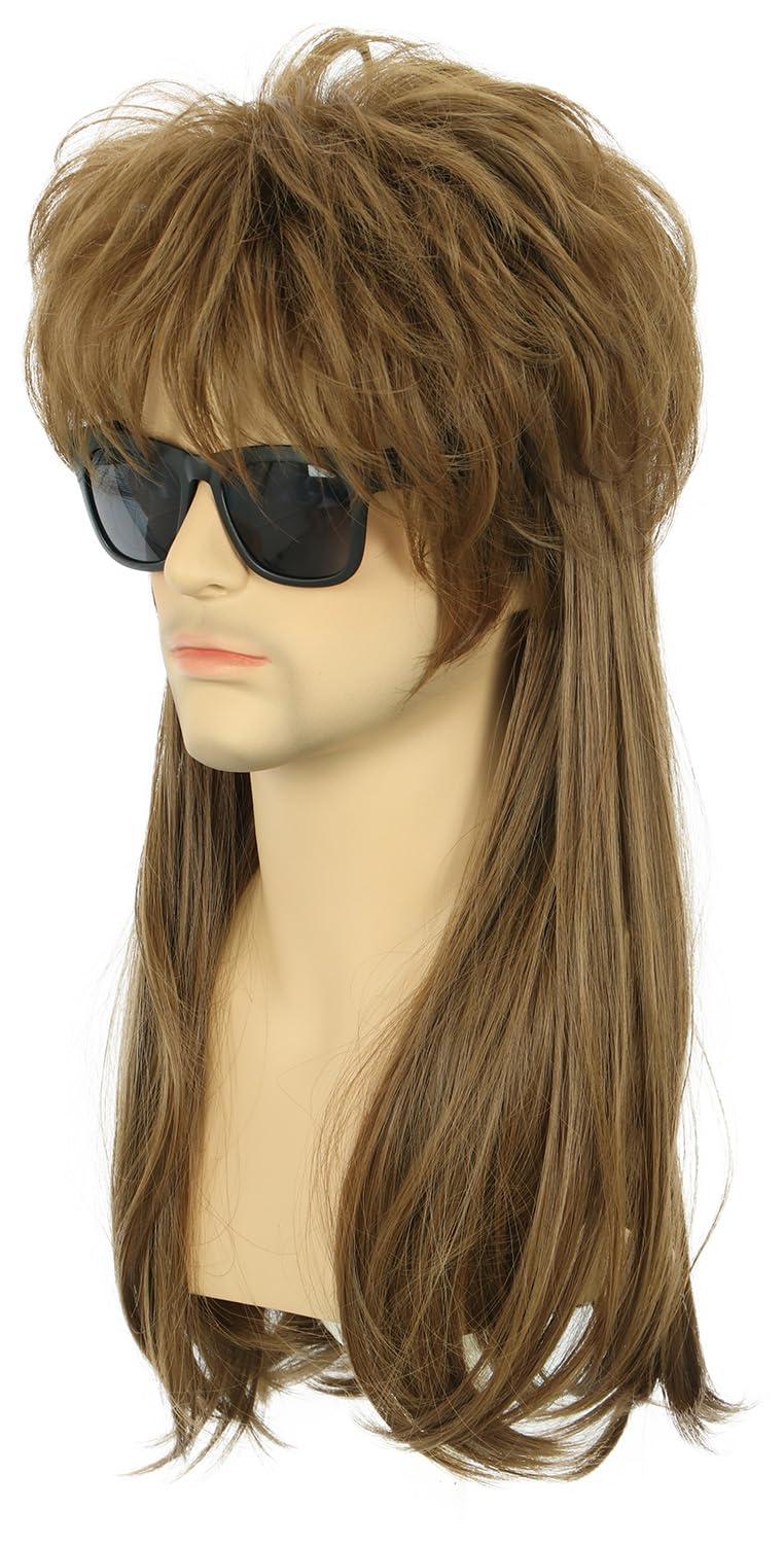 imagekarlery Long Straight Light Brown 70s 80s Disco Mullet Wig Halloween Costume Wig Cosplay Punk Rock WigLight Brown