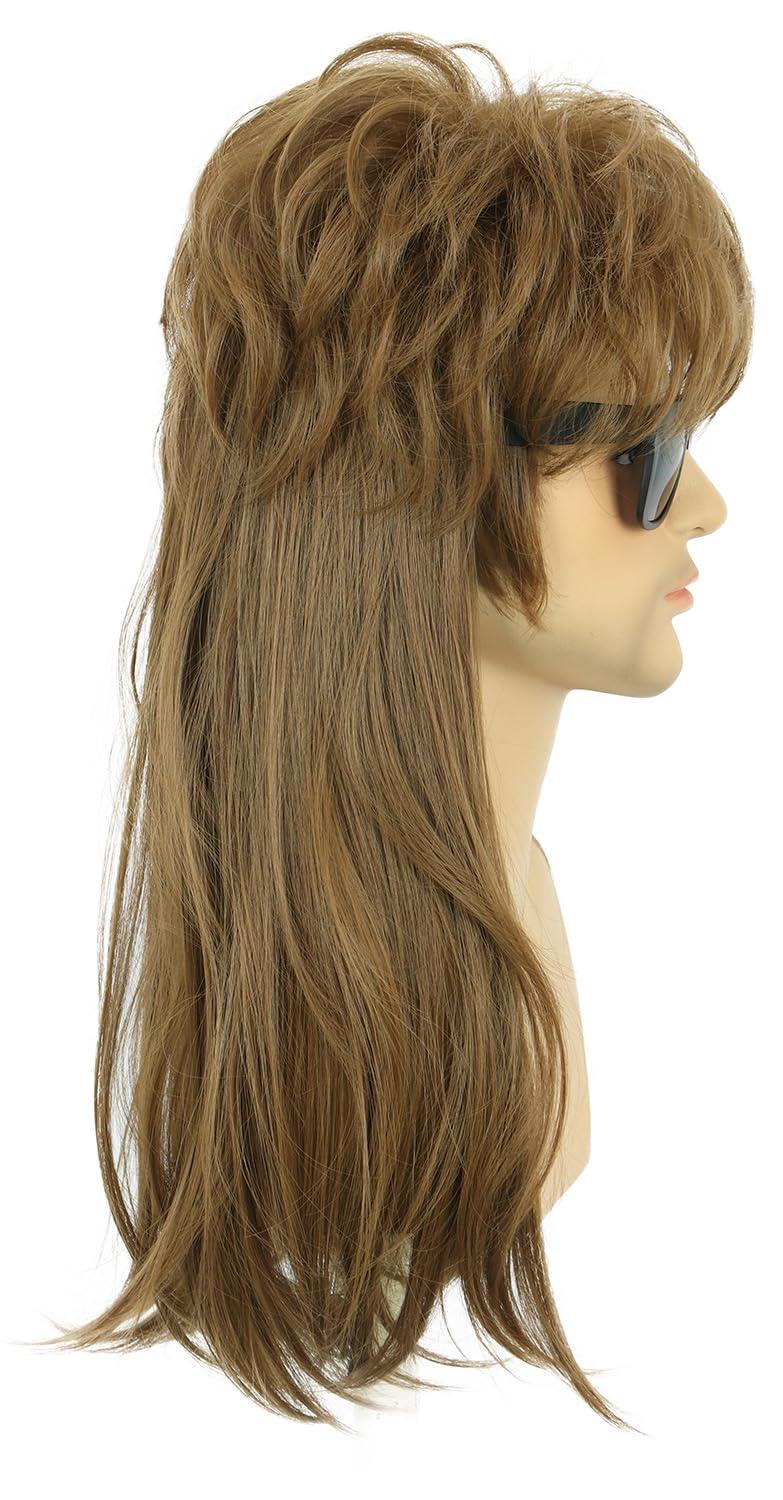 imagekarlery Long Straight Light Brown 70s 80s Disco Mullet Wig Halloween Costume Wig Cosplay Punk Rock WigLight Brown