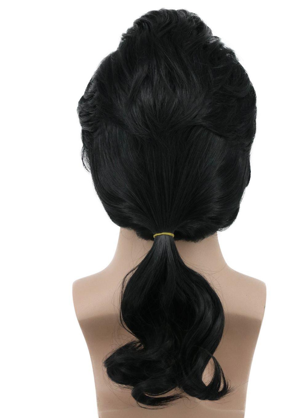 imagekarlery Men Long Wave Black Wig Gaston Colonial Wig Halloween Costume Cosplay WigBlack