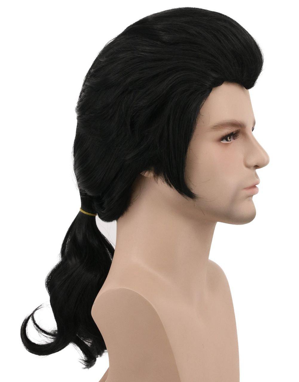 imagekarlery Men Long Wave Black Wig Gaston Colonial Wig Halloween Costume Cosplay WigBlack