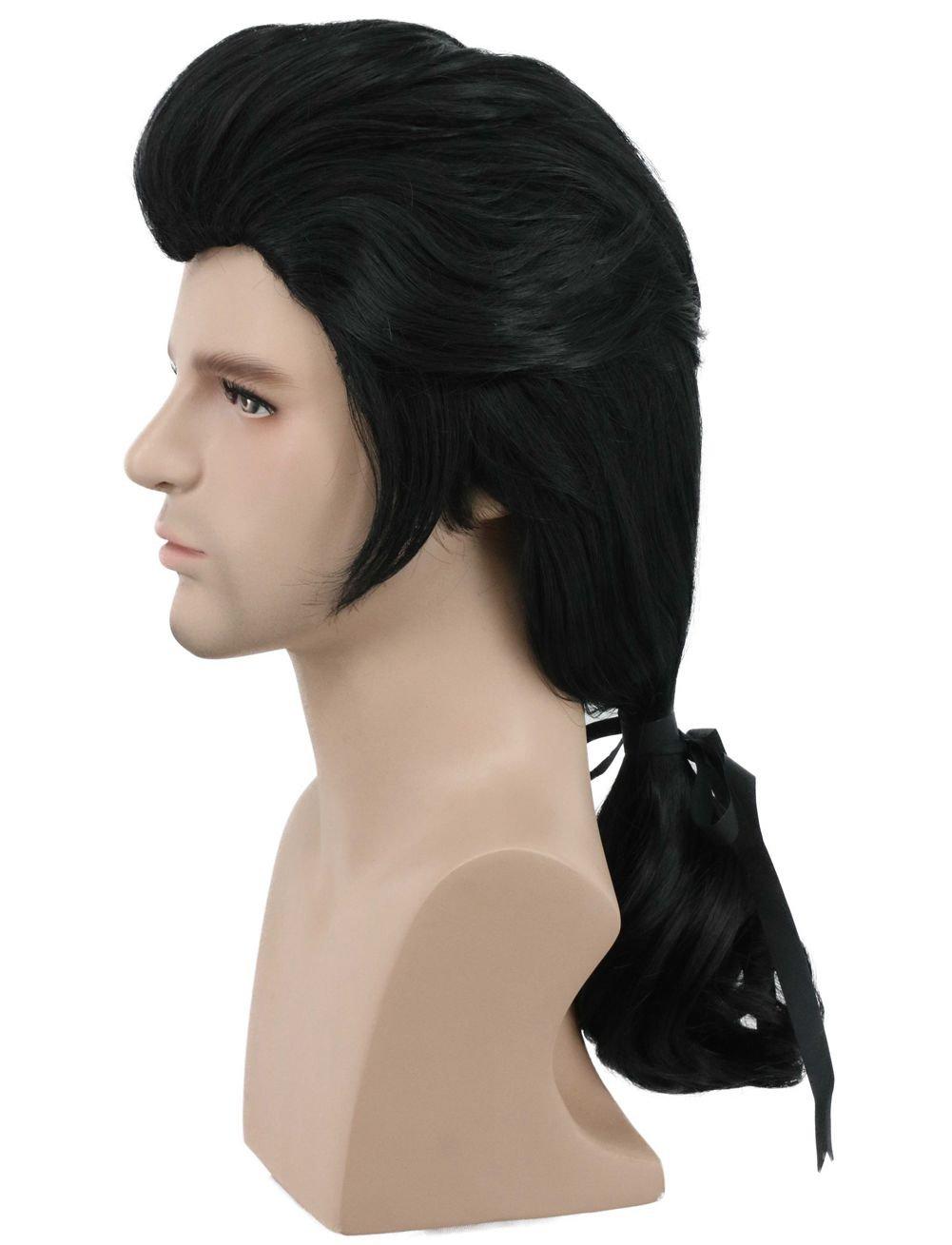 imagekarlery Men Long Wave Black Wig Gaston Colonial Wig Halloween Costume Cosplay WigBlack