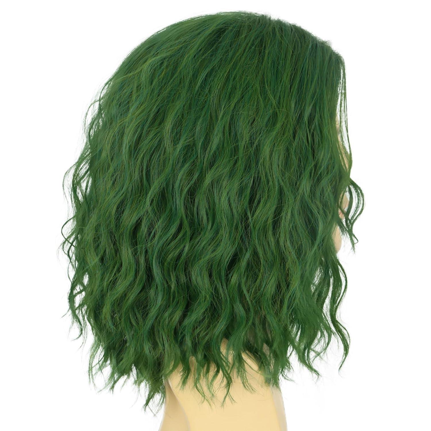 imagekarlery Men Male Women Unisex Short Green Curly Wig Bob Funny Anime Heat Resistant Synthetic Fiber Fluffy Soft Cosplay Event Costume Halloween Party WigGreen