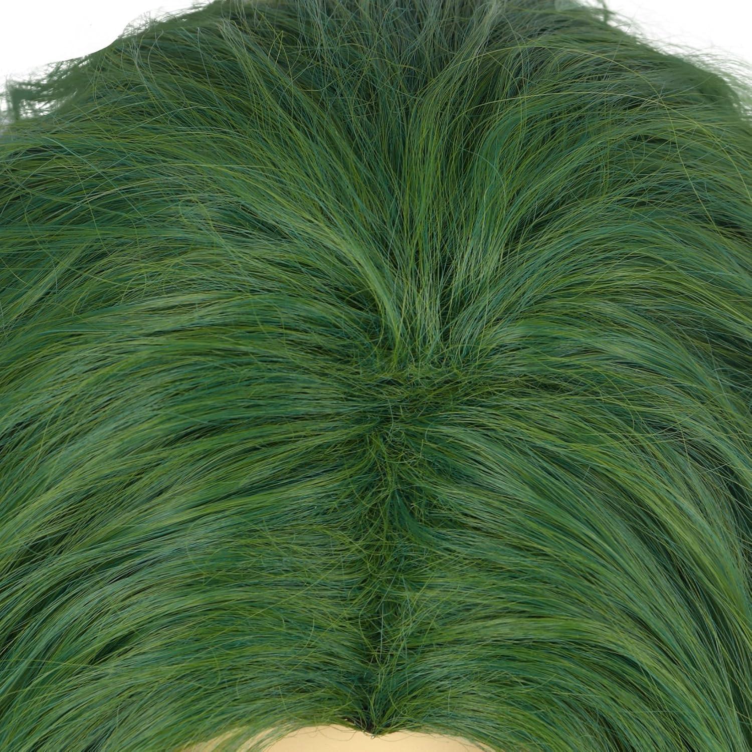 imagekarlery Men Male Women Unisex Short Green Curly Wig Bob Funny Anime Heat Resistant Synthetic Fiber Fluffy Soft Cosplay Event Costume Halloween Party WigGreen