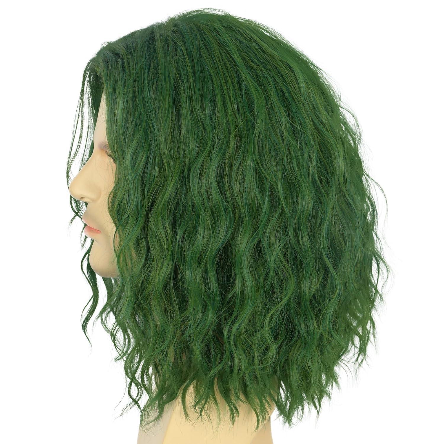 imagekarlery Men Male Women Unisex Short Green Curly Wig Bob Funny Anime Heat Resistant Synthetic Fiber Fluffy Soft Cosplay Event Costume Halloween Party WigGreen