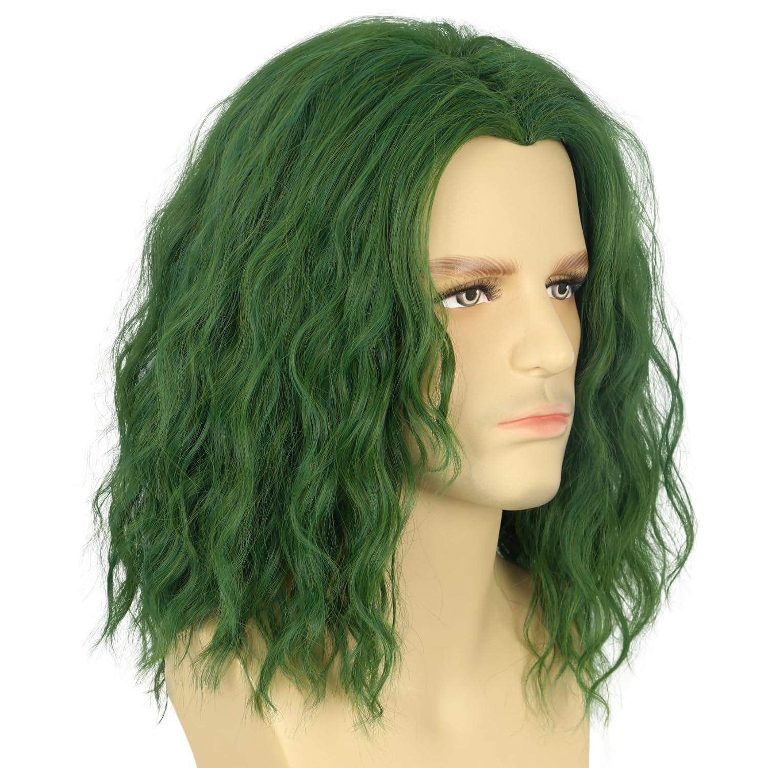 imagekarlery Men Male Women Unisex Short Green Curly Wig Bob Funny Anime Heat Resistant Synthetic Fiber Fluffy Soft Cosplay Event Costume Halloween Party WigGreen