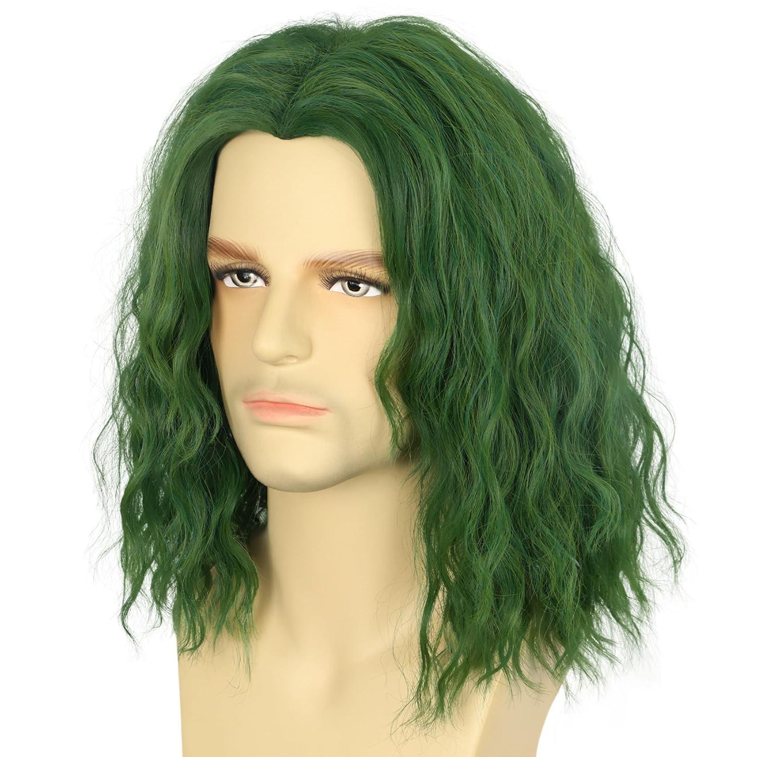 imagekarlery Men Male Women Unisex Short Green Curly Wig Bob Funny Anime Heat Resistant Synthetic Fiber Fluffy Soft Cosplay Event Costume Halloween Party WigGreen