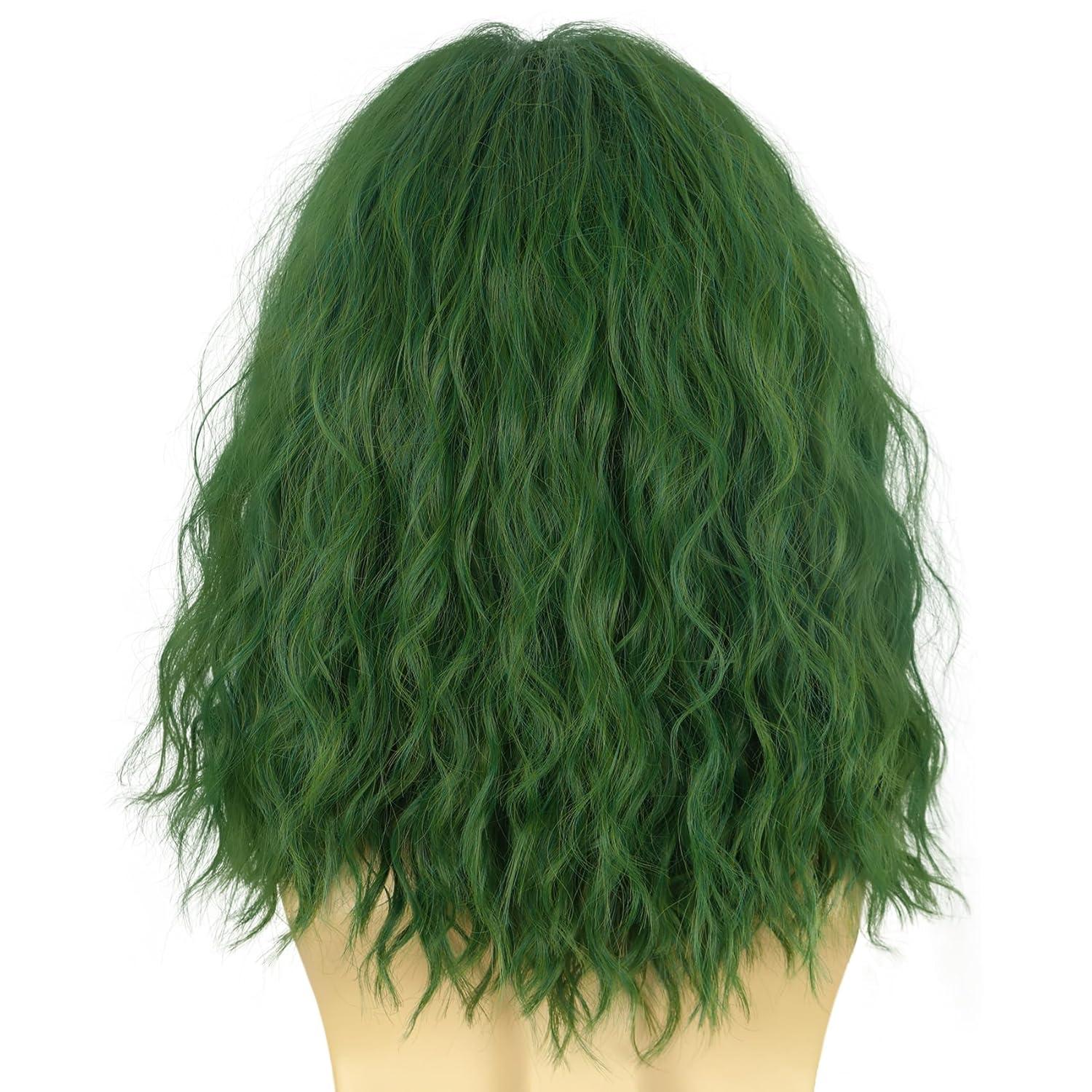 imagekarlery Men Male Women Unisex Short Green Curly Wig Bob Funny Anime Heat Resistant Synthetic Fiber Fluffy Soft Cosplay Event Costume Halloween Party WigGreen