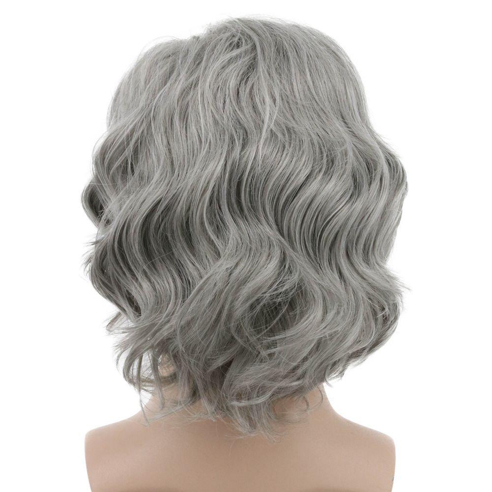 imagekarlery Men Short Bob Wave Gray Wig Halloween Cosplay Wig Anime Costume Party WigGray