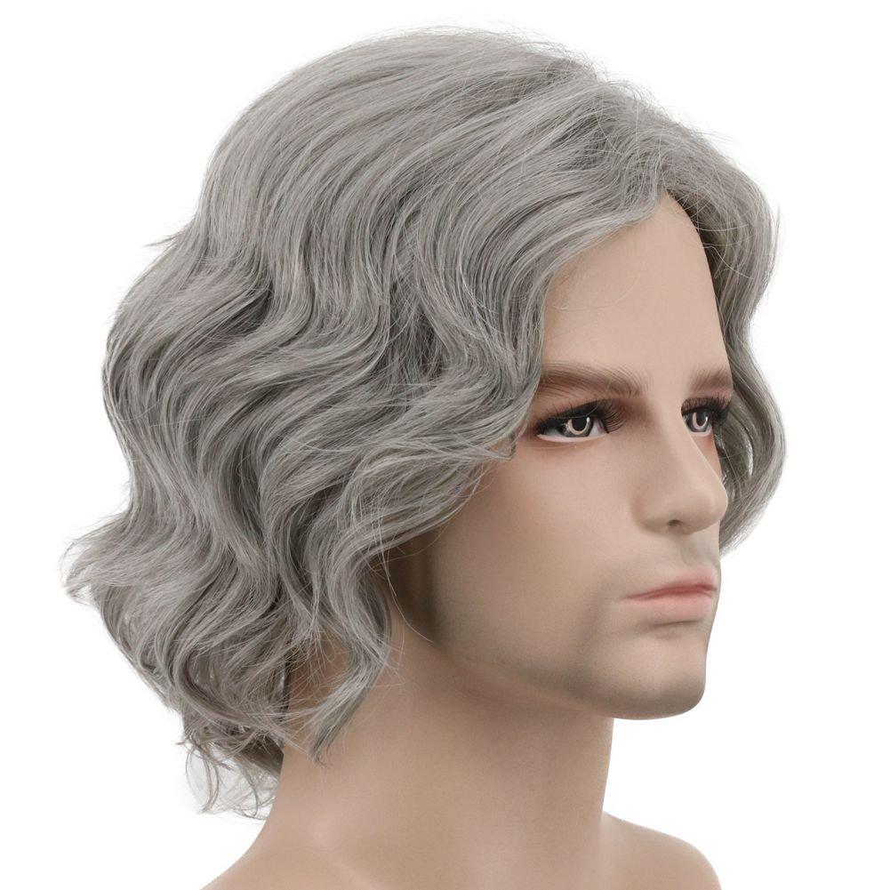 imagekarlery Men Short Bob Wave Gray Wig Halloween Cosplay Wig Anime Costume Party WigGray