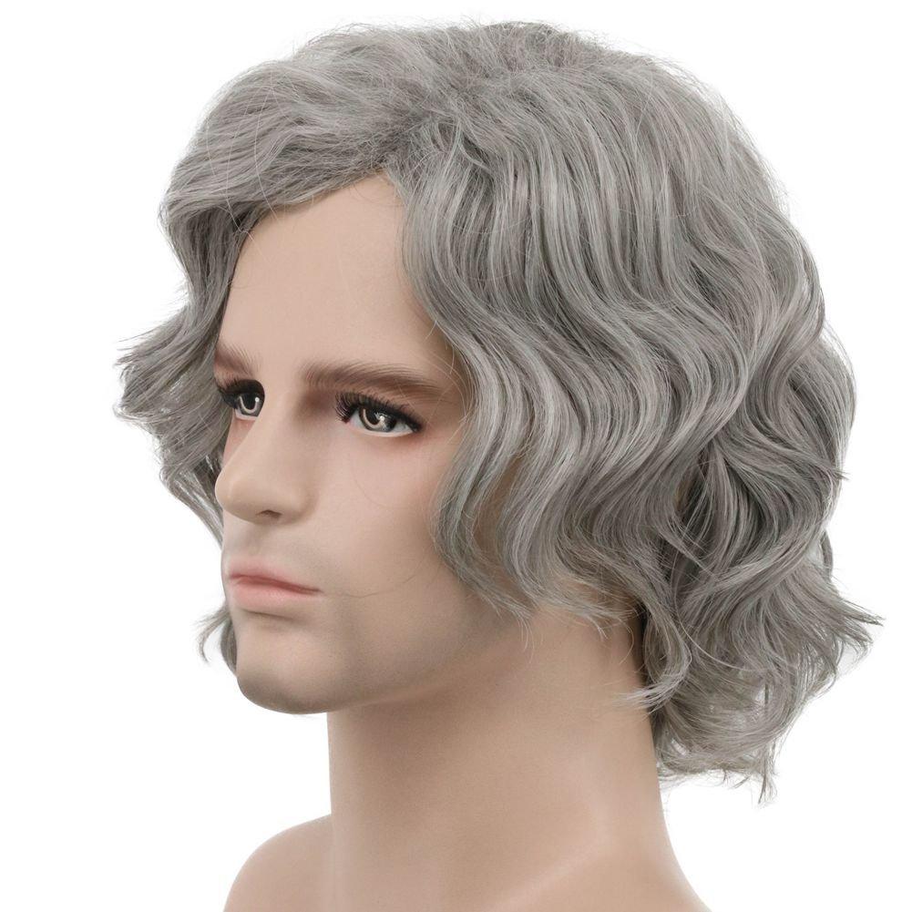 imagekarlery Men Short Bob Wave Gray Wig Halloween Cosplay Wig Anime Costume Party WigGray