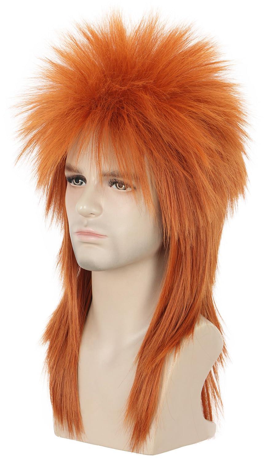 imagekarlery Men Women Long Straight Orange Ginger Mullet Wig 70s 80s Heavy Metal Rocker Punk Wig for Cosplay Event Costume Halloween PartyOrange