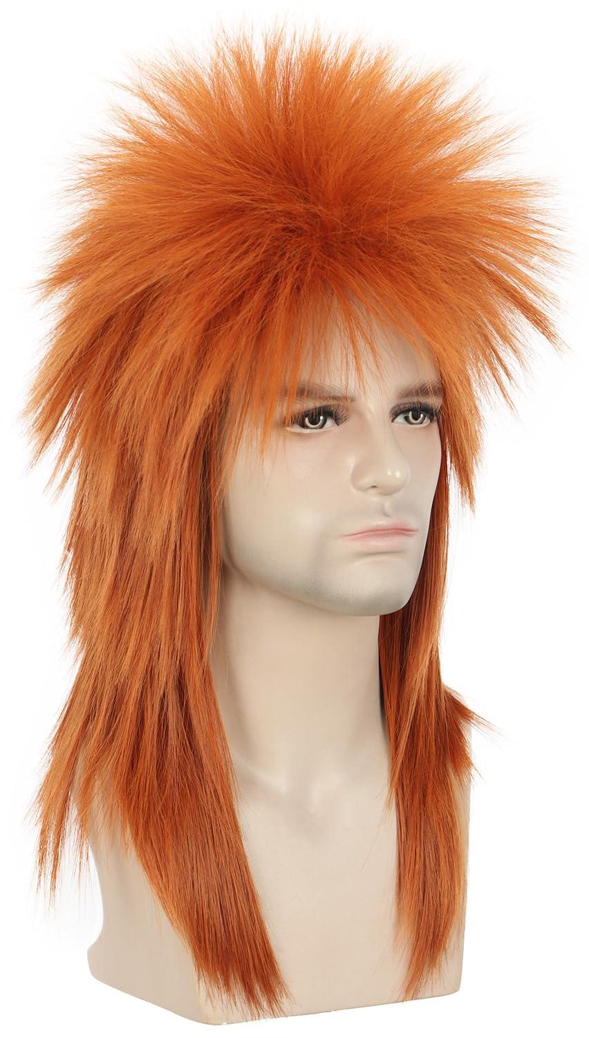 imagekarlery Men Women Long Straight Orange Ginger Mullet Wig 70s 80s Heavy Metal Rocker Punk Wig for Cosplay Event Costume Halloween PartyOrange