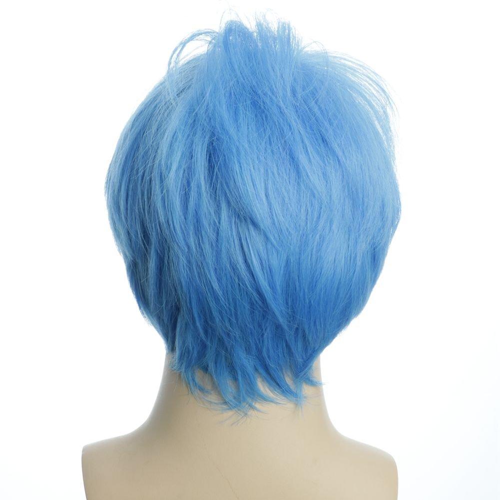 imagekarlery Mens Handsome Blue Short Fluffy Straight Unisex Baby Hair Helloween Costume Wig Anime Cosplay Party Wig