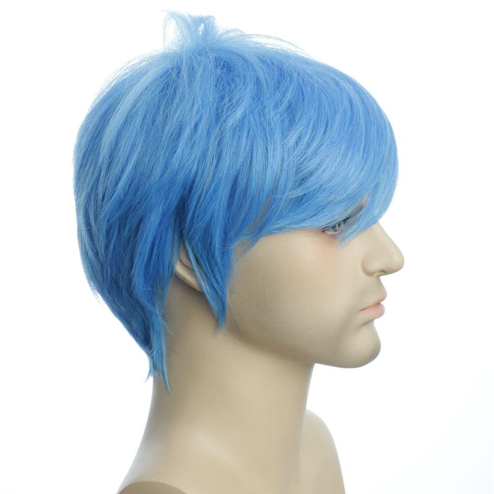 imagekarlery Mens Handsome Blue Short Fluffy Straight Unisex Baby Hair Helloween Costume Wig Anime Cosplay Party Wig