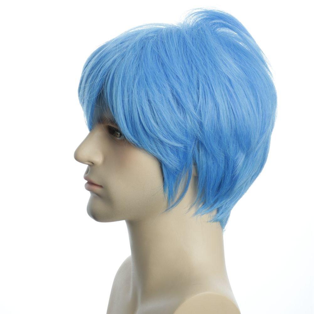 imagekarlery Mens Handsome Blue Short Fluffy Straight Unisex Baby Hair Helloween Costume Wig Anime Cosplay Party Wig