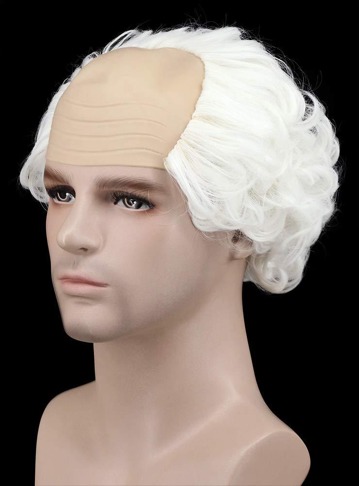 imagekarlery Short Curly Grey Fits Old Man Bald Cap Wig Grandpa Halloween Cosplay Anime Costume Party WigWhite