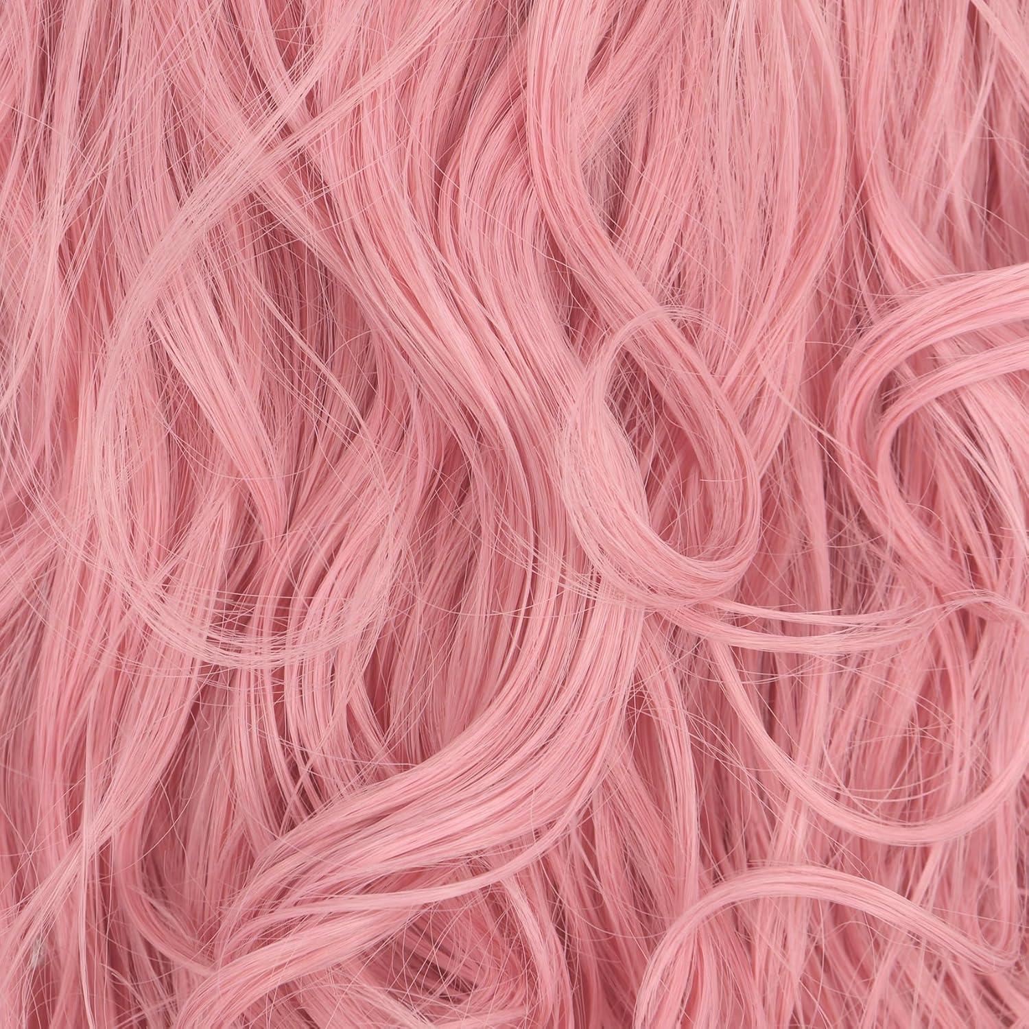 imagekarlery Women Adult Long Pink Wave Wig with Barrette Halloween Cosplay Party Costume Wig