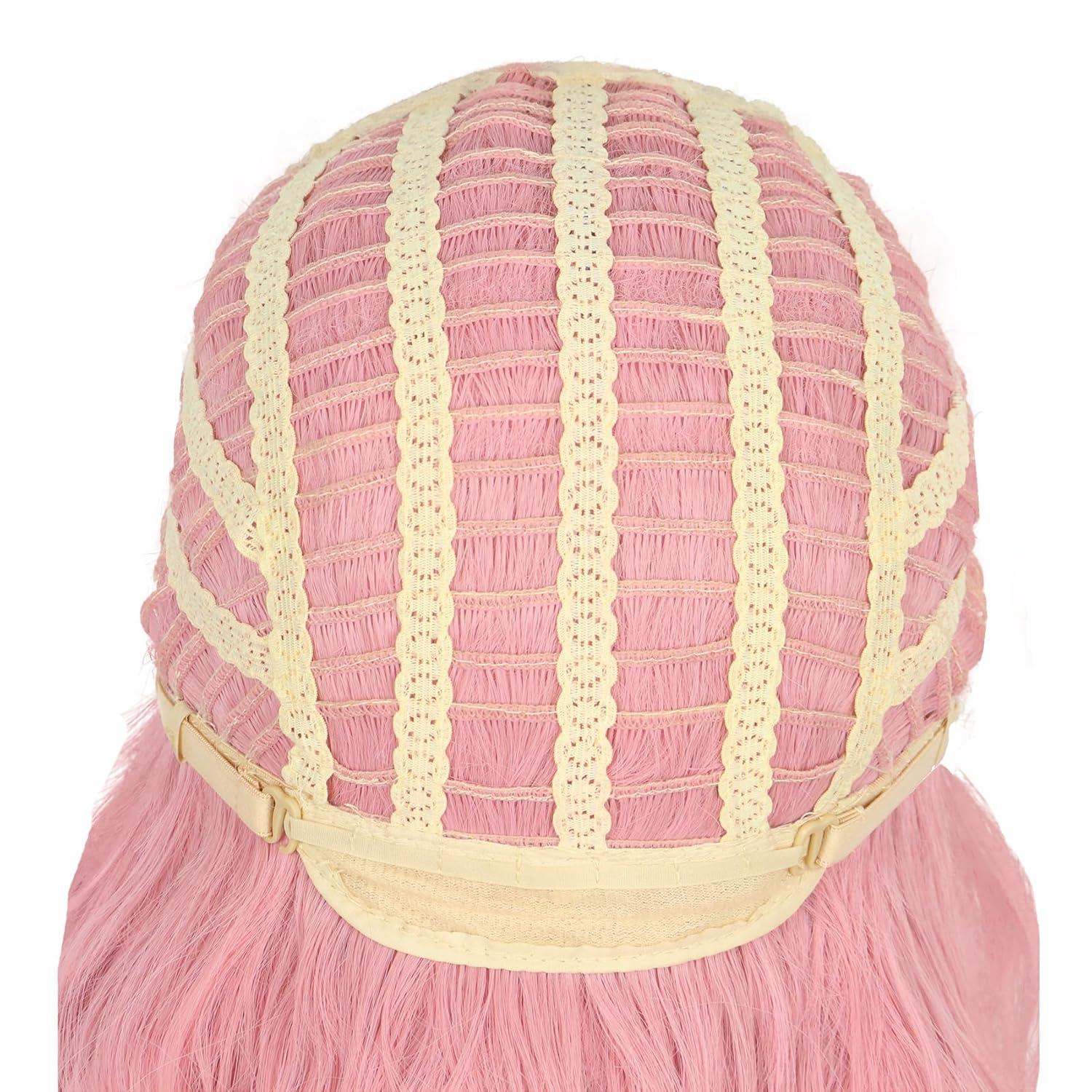 imagekarlery Women Adult Long Pink Wave Wig with Barrette Halloween Cosplay Party Costume Wig