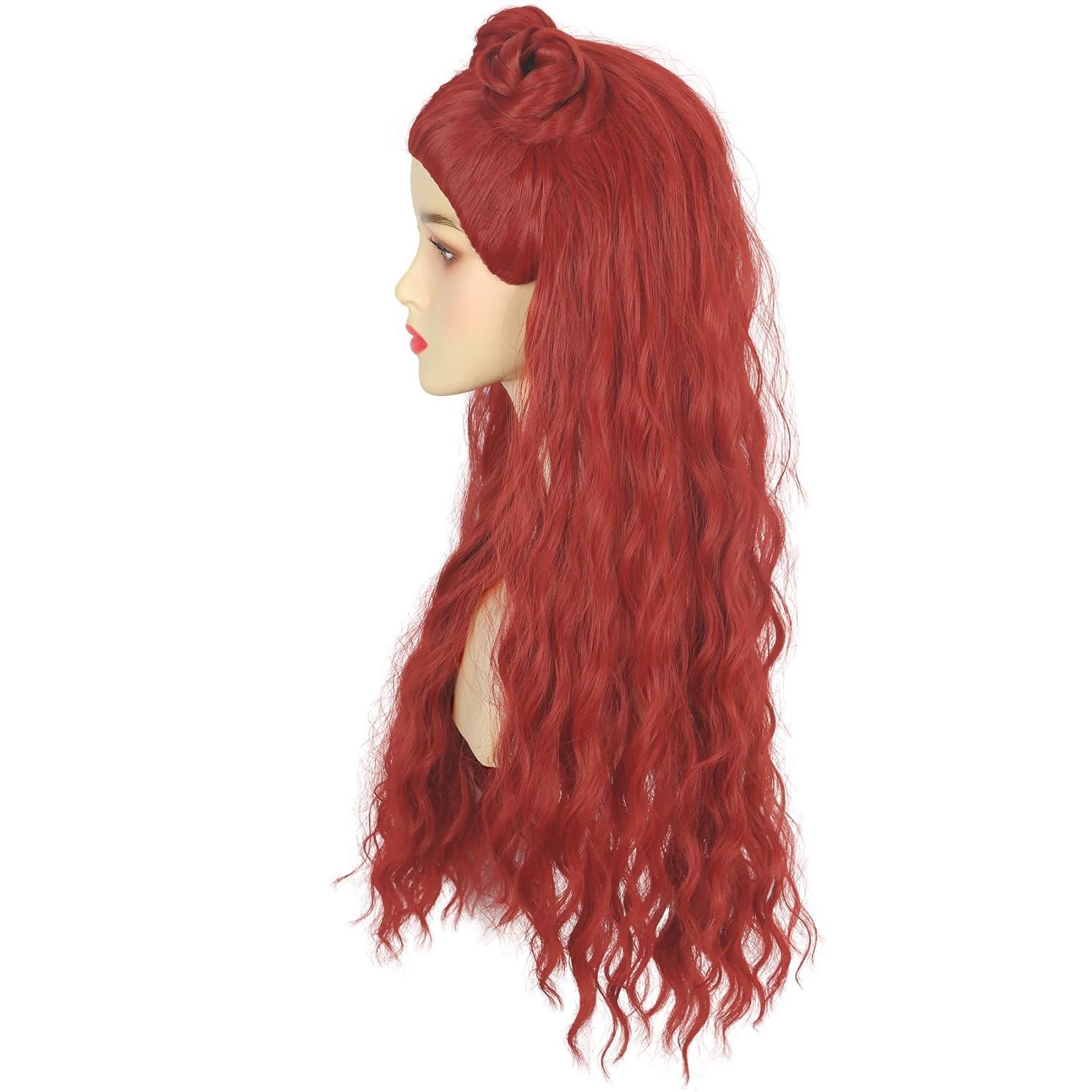 imagekarlery Women Adult Long Red Curly Wig with Buns Halloween Cosplay Party Costume Wig