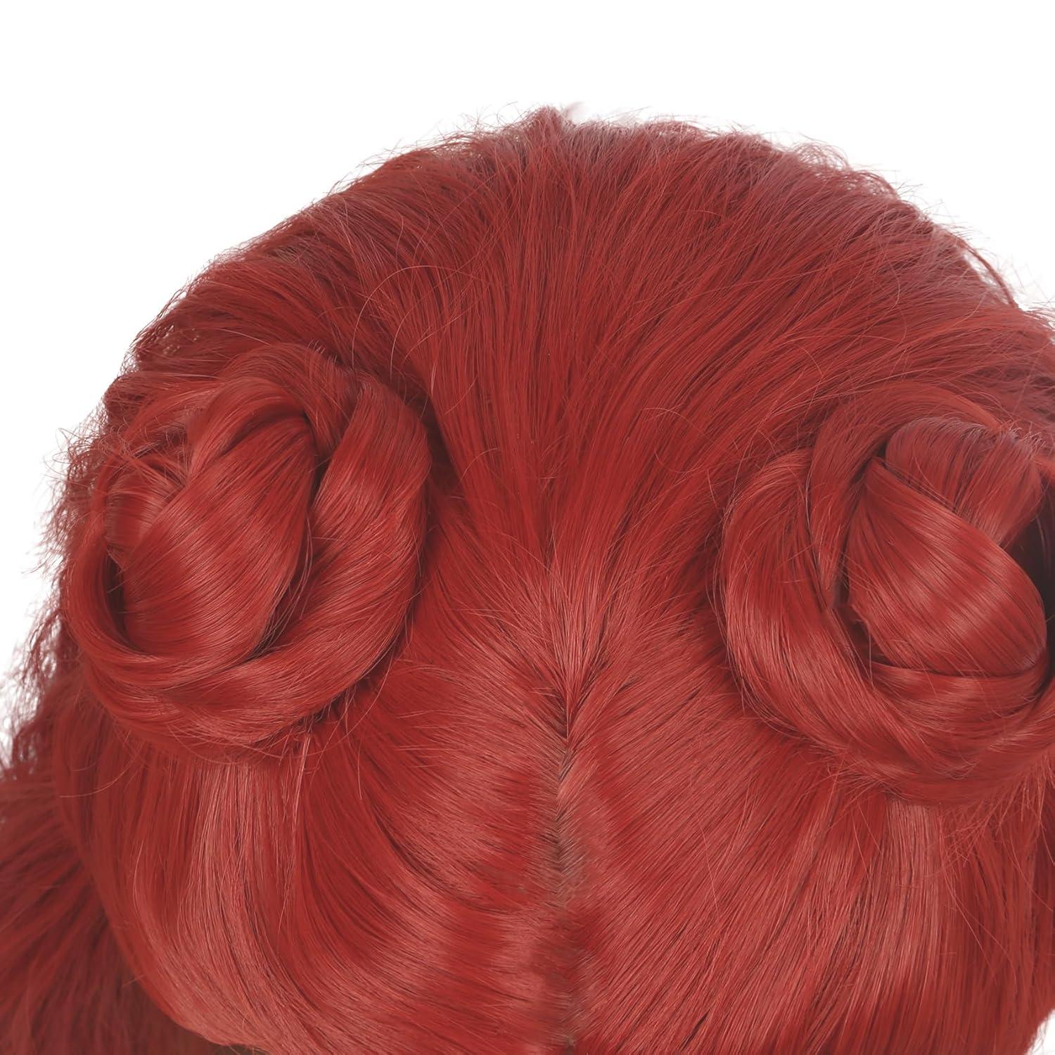 imagekarlery Women Adult Long Red Curly Wig with Buns Halloween Cosplay Party Costume Wig