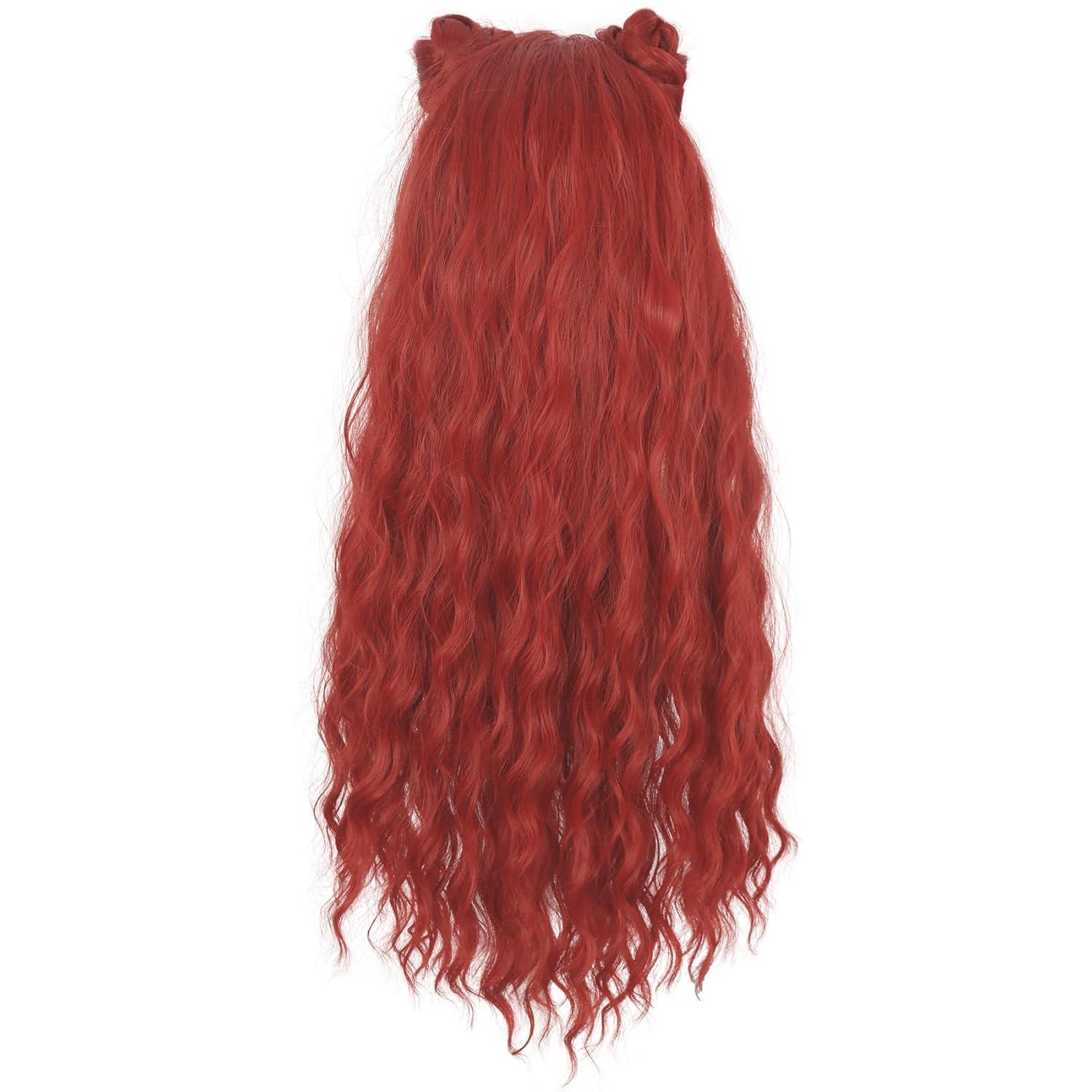 imagekarlery Women Adult Long Red Curly Wig with Buns Halloween Cosplay Party Costume Wig