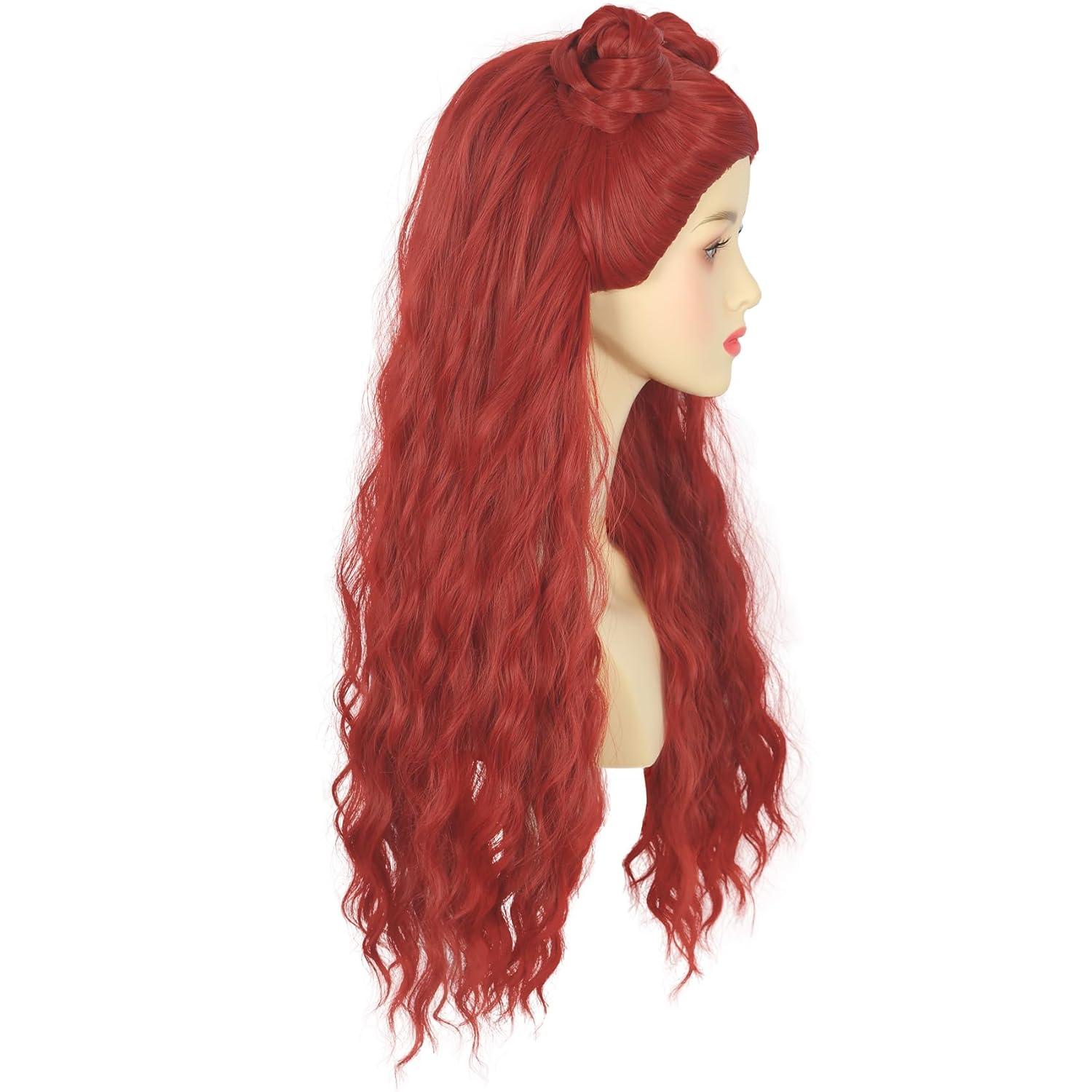 imagekarlery Women Adult Long Red Curly Wig with Buns Halloween Cosplay Party Costume Wig