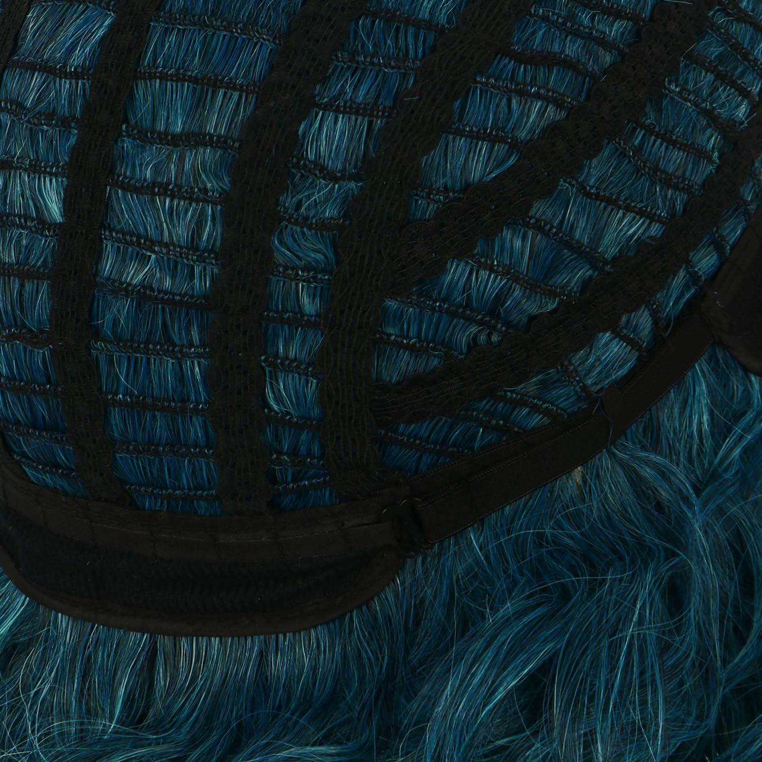 imagekarlery Women Adult Short Green and Blue Curly Wig with 2 Hairpins Halloween Cosplay Party Costume Wig