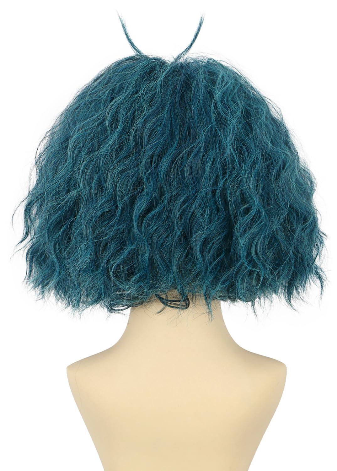 imagekarlery Women Adult Short Green and Blue Curly Wig with 2 Hairpins Halloween Cosplay Party Costume Wig