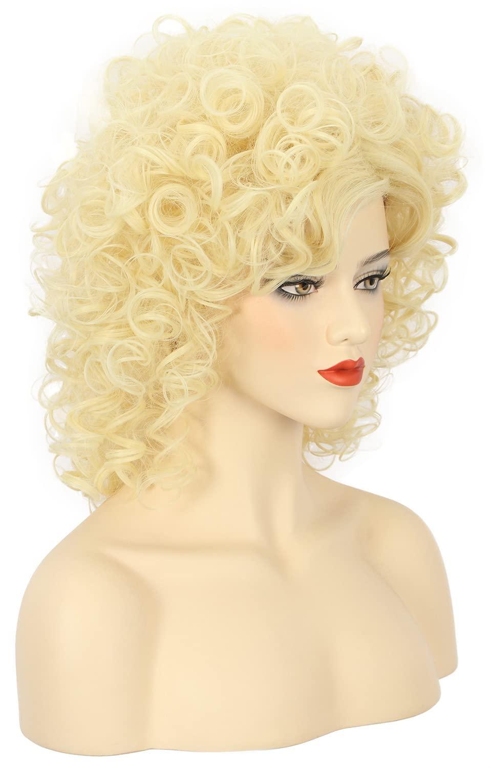 imagekarlery Women Long Big Blonde Wave Curly Wig Retro Singer Cosplay Wig for Halloween Party Fashion Costume