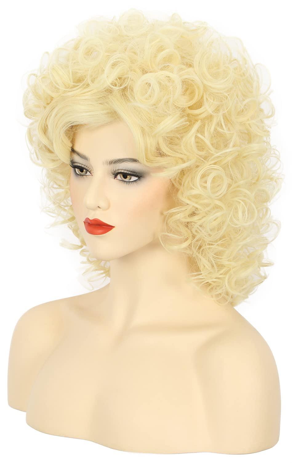 imagekarlery Women Long Big Blonde Wave Curly Wig Retro Singer Cosplay Wig for Halloween Party Fashion Costume