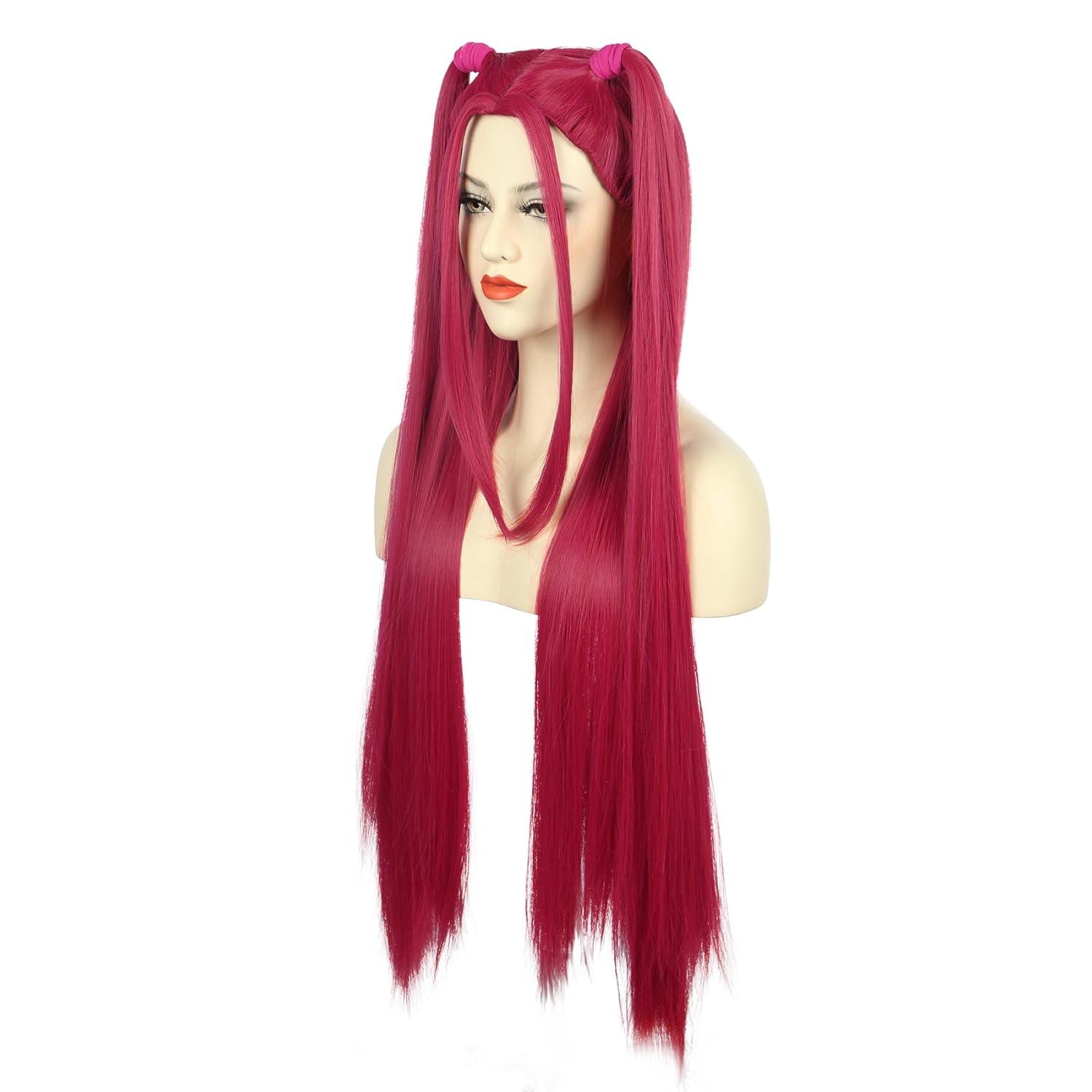 imagekarlery Women Long Straight Hot Pink Wig with 2 Ponytails Cartoon Anime Movie Cosplay Adult Wig Heat Resistant Synthetic Fiber Brethable Adjustable Size for Halloween Costume PartyHot Pink