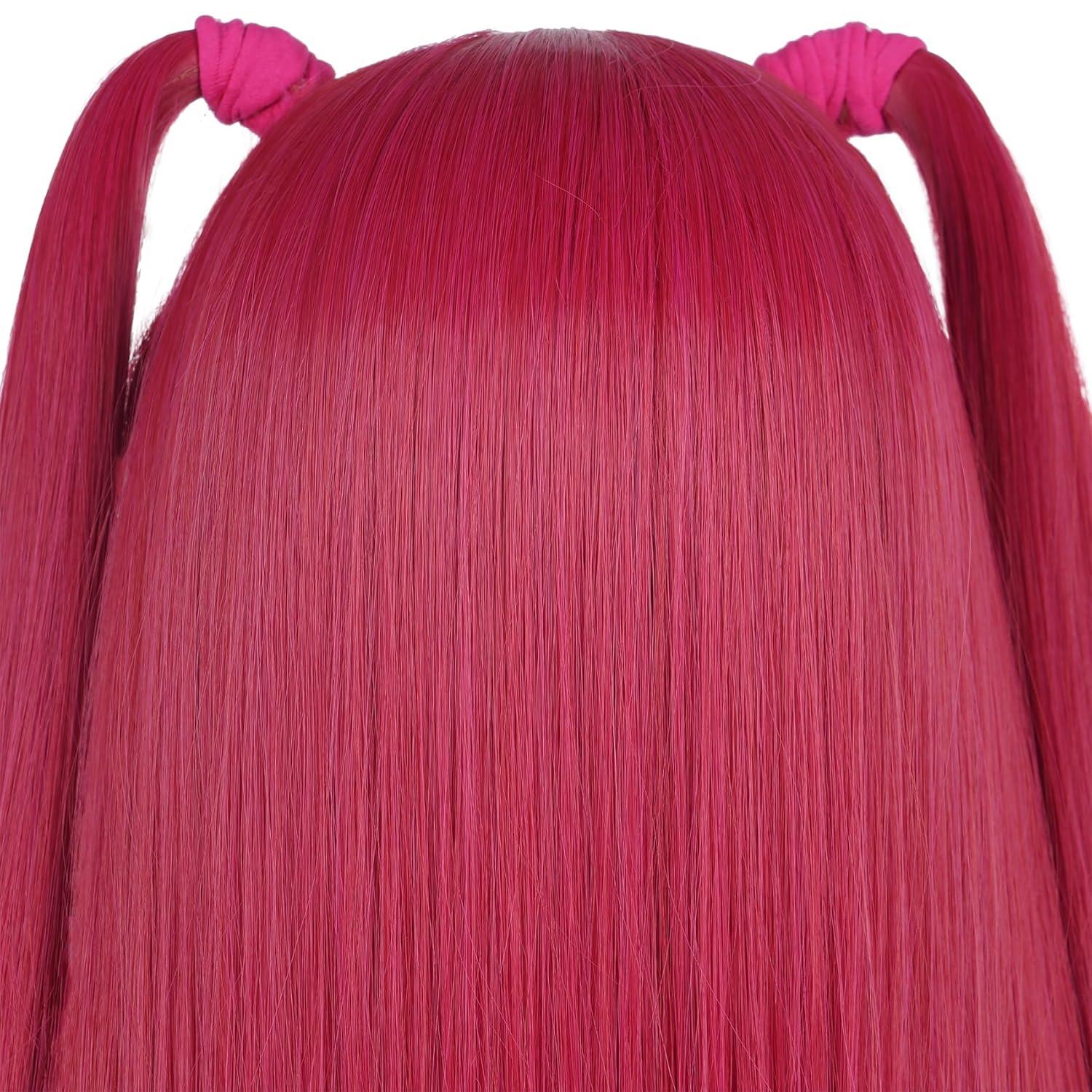 imagekarlery Women Long Straight Hot Pink Wig with 2 Ponytails Cartoon Anime Movie Cosplay Adult Wig Heat Resistant Synthetic Fiber Brethable Adjustable Size for Halloween Costume PartyHot Pink