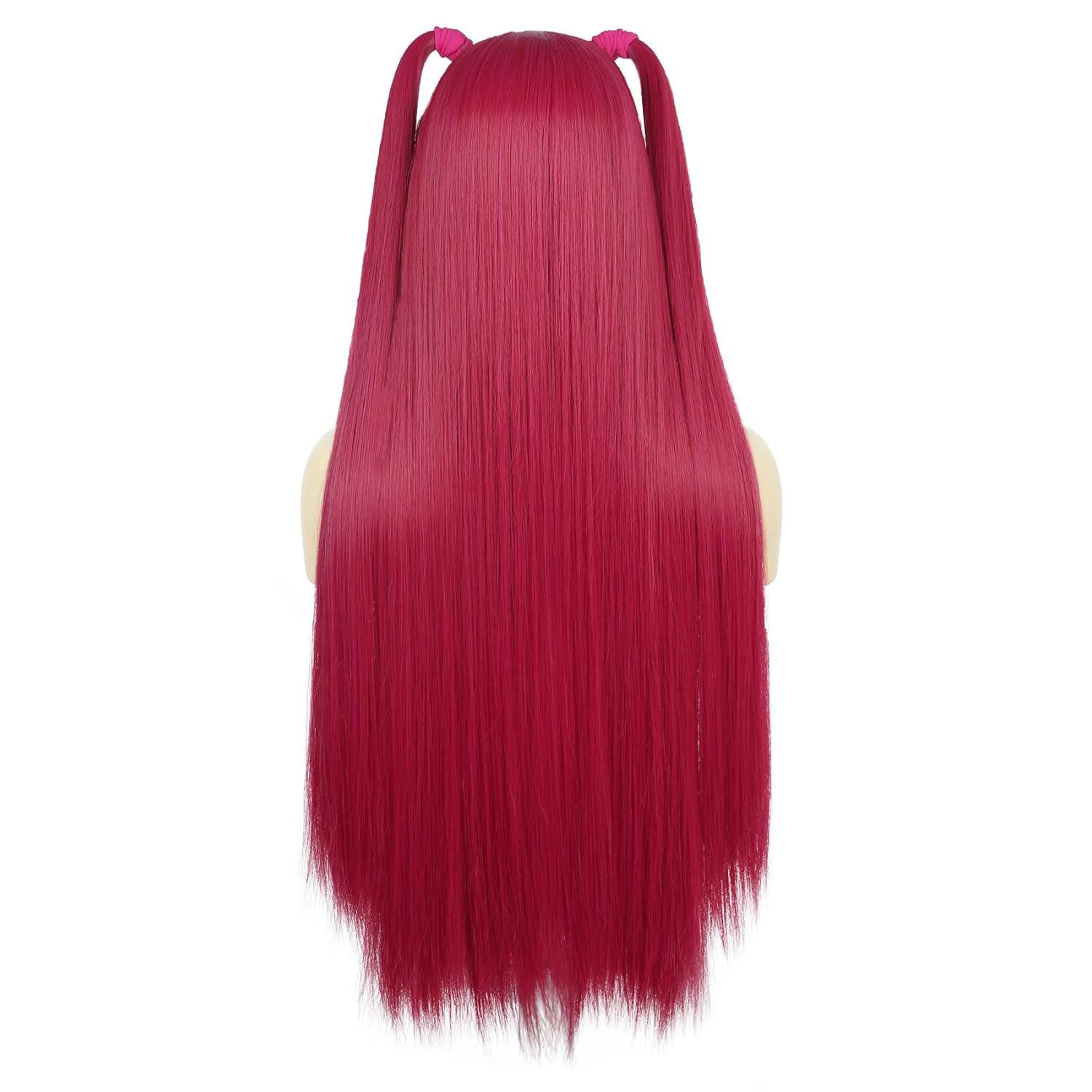 imagekarlery Women Long Straight Hot Pink Wig with 2 Ponytails Cartoon Anime Movie Cosplay Adult Wig Heat Resistant Synthetic Fiber Brethable Adjustable Size for Halloween Costume PartyHot Pink