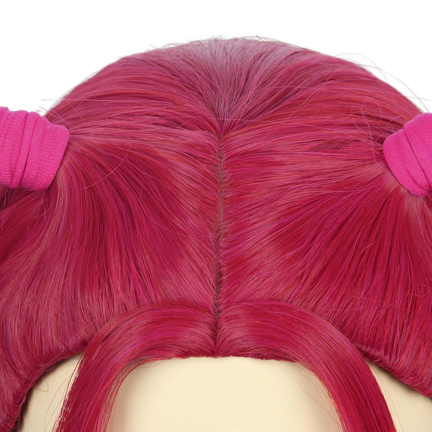 imagekarlery Women Long Straight Hot Pink Wig with 2 Ponytails Cartoon Anime Movie Cosplay Adult Wig Heat Resistant Synthetic Fiber Brethable Adjustable Size for Halloween Costume PartyHot Pink