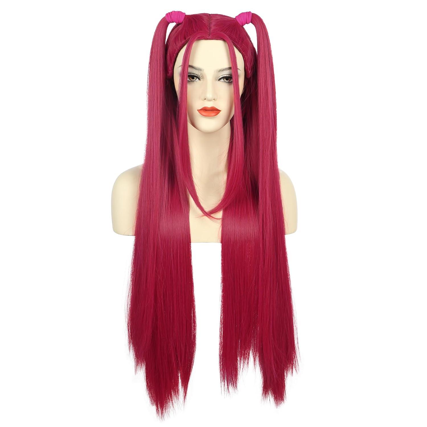 imagekarlery Women Long Straight Hot Pink Wig with 2 Ponytails Cartoon Anime Movie Cosplay Adult Wig Heat Resistant Synthetic Fiber Brethable Adjustable Size for Halloween Costume PartyHot Pink