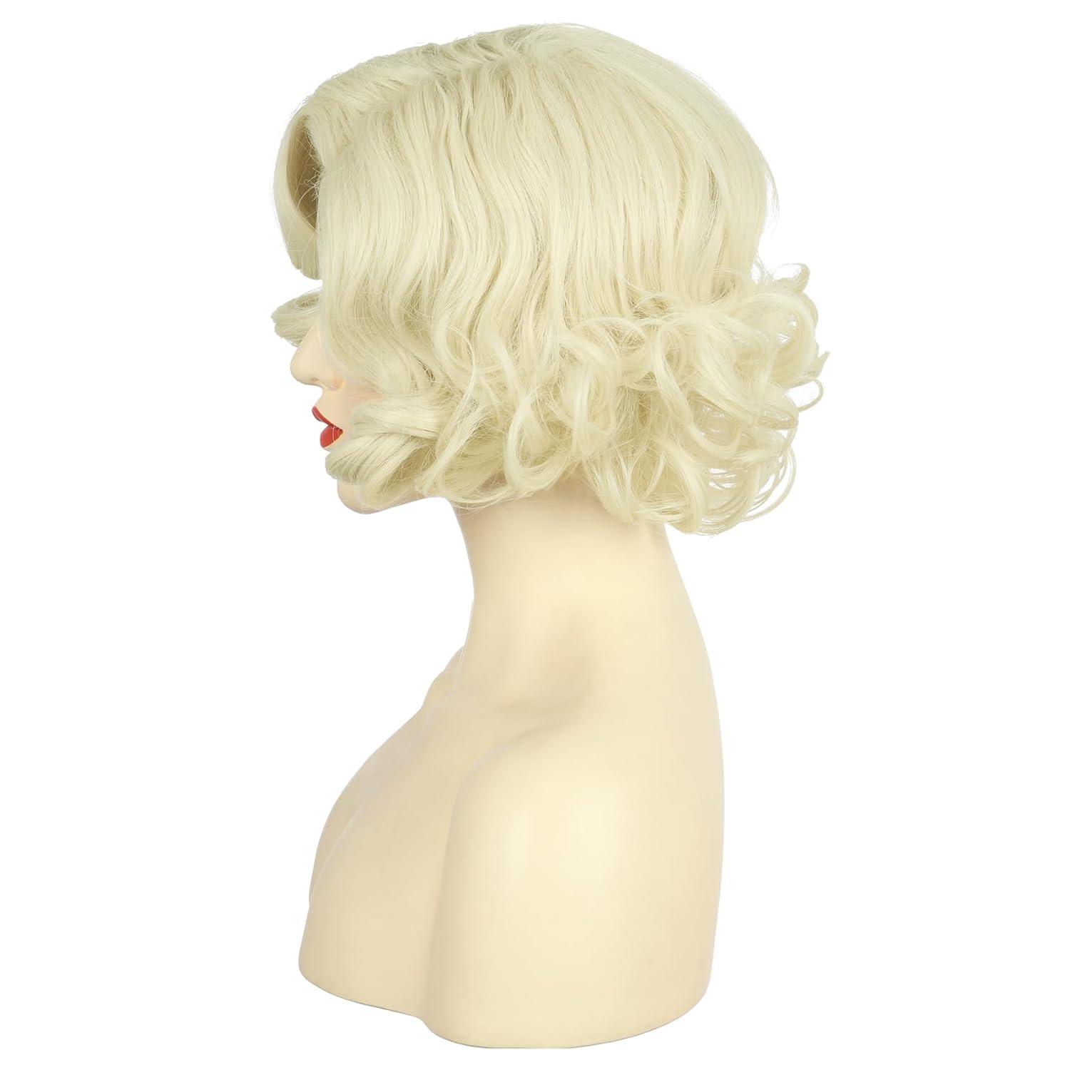 imagekarlery Women Short Wavy Platinum Blonde Wig 1920s Classic Vintage Flapper Wig Heat Resistant Synthetic Fiber Breathable Adjustable Size for Cosplay Event Costume Halloween Party