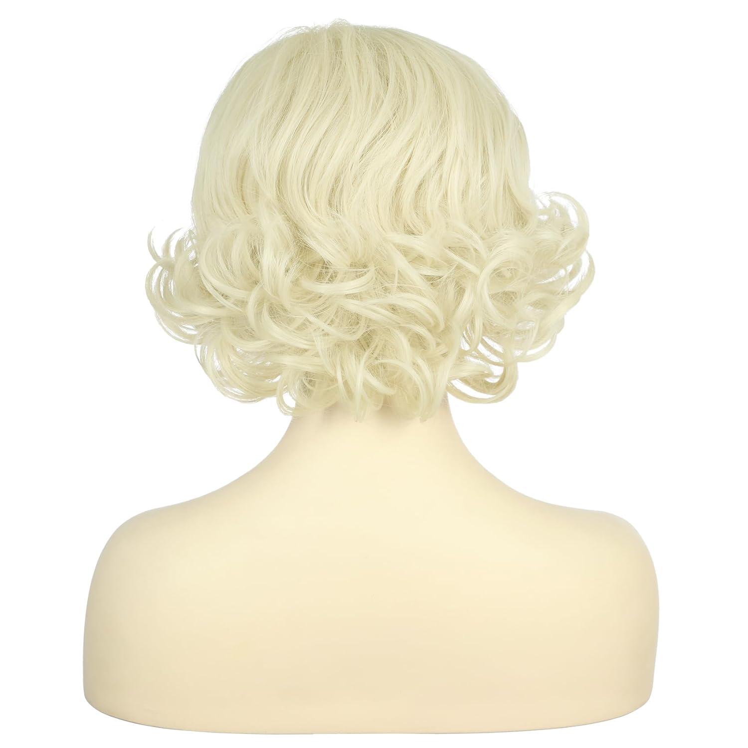 imagekarlery Women Short Wavy Platinum Blonde Wig 1920s Classic Vintage Flapper Wig Heat Resistant Synthetic Fiber Breathable Adjustable Size for Cosplay Event Costume Halloween Party