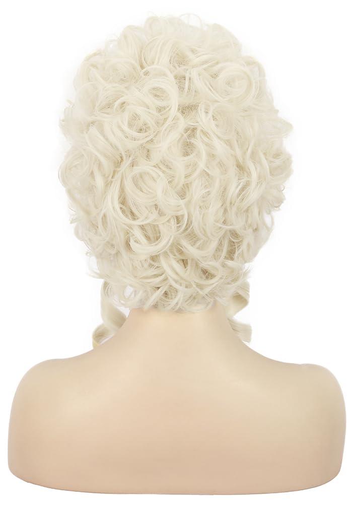 imagekarlery Women Short White Blonde Curly Wig Queen Colonial Wig Halloween Party Costume Wig