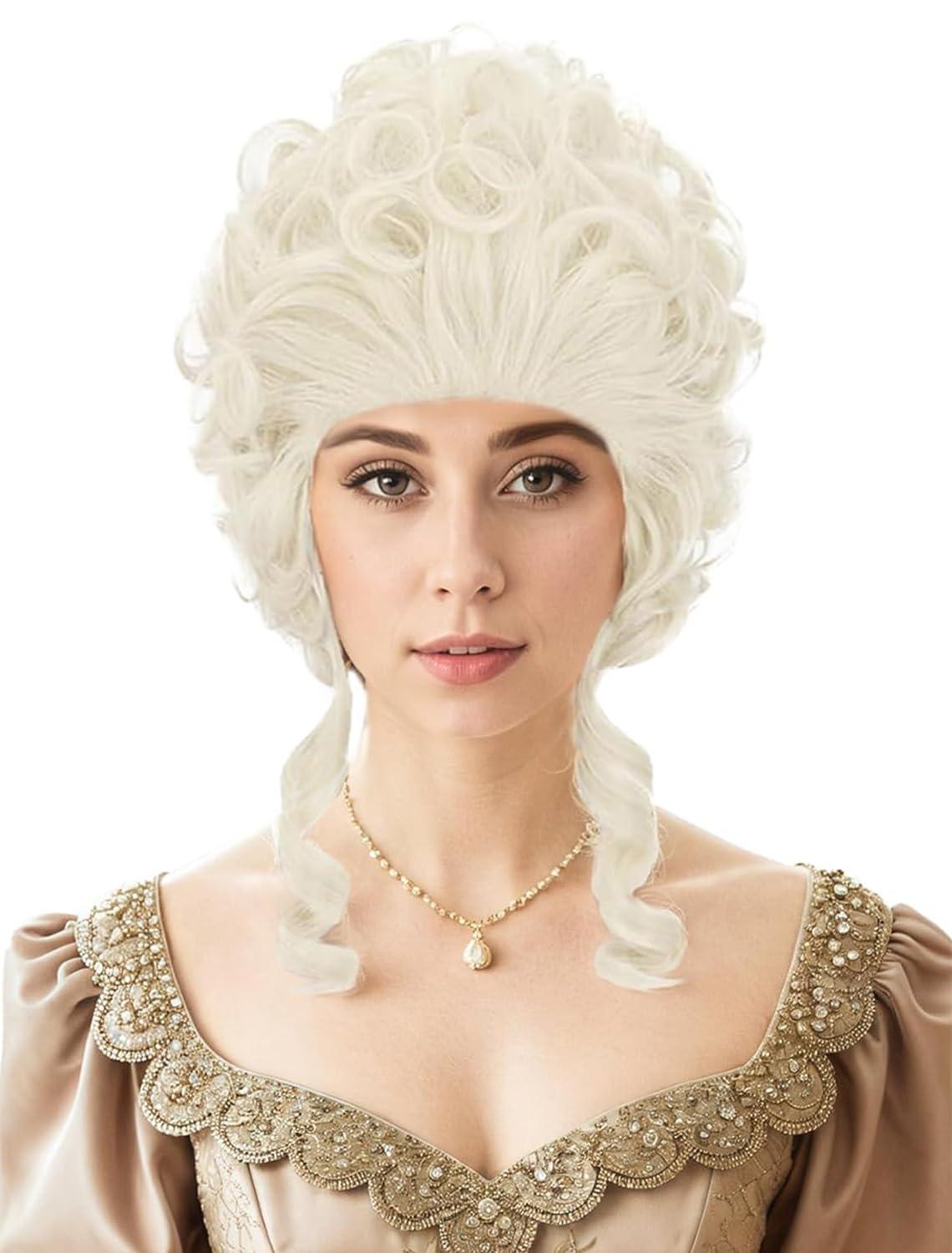imagekarlery Women Short White Blonde Curly Wig Queen Colonial Wig Halloween Party Costume Wig