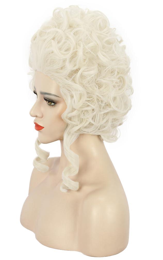 imagekarlery Women Short White Blonde Curly Wig Queen Colonial Wig Halloween Party Costume Wig