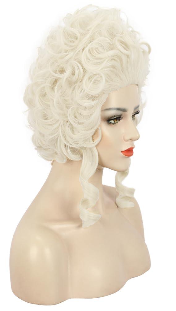 imagekarlery Women Short White Blonde Curly Wig Queen Colonial Wig Halloween Party Costume Wig