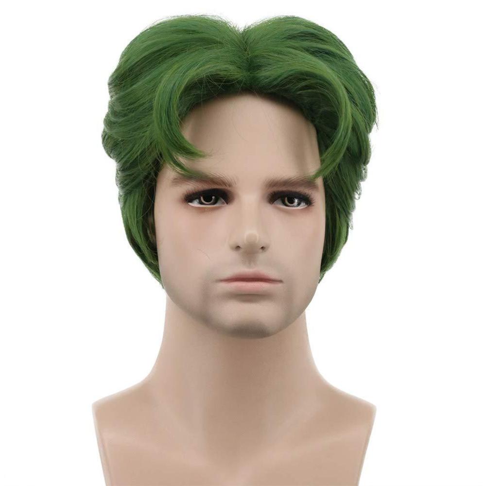 imagekarlery 5 Inches Short Curly Men Fluffy Dark Green Halloween Party Cosplay Costume Wig