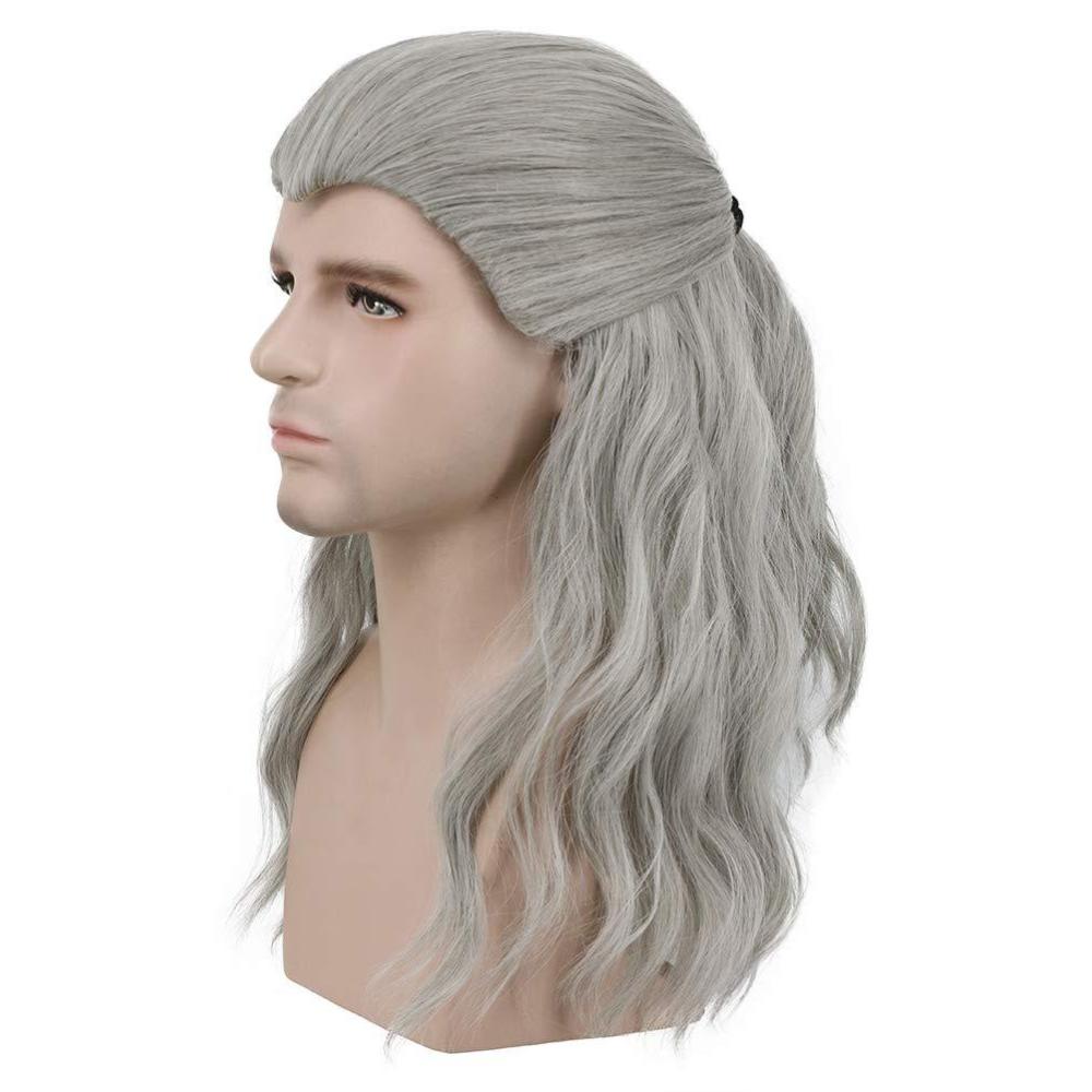 imagekarlery Adult Men Long Wave Silver Gray Wig Halloween Cosplay Costume Party Wig