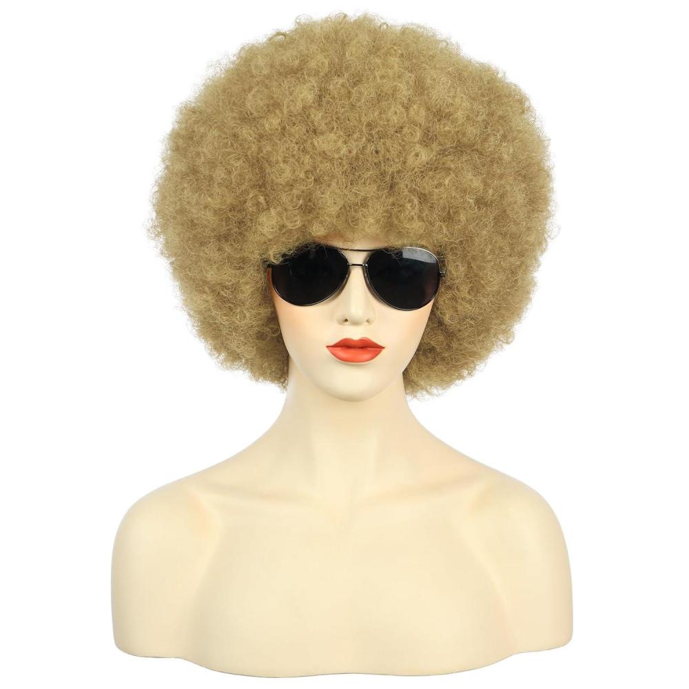 imagekarlery Adult Men Women Afro 70s 80s Curly Black Wig Rocker Party Wig California Halloween Costume WigBlonde