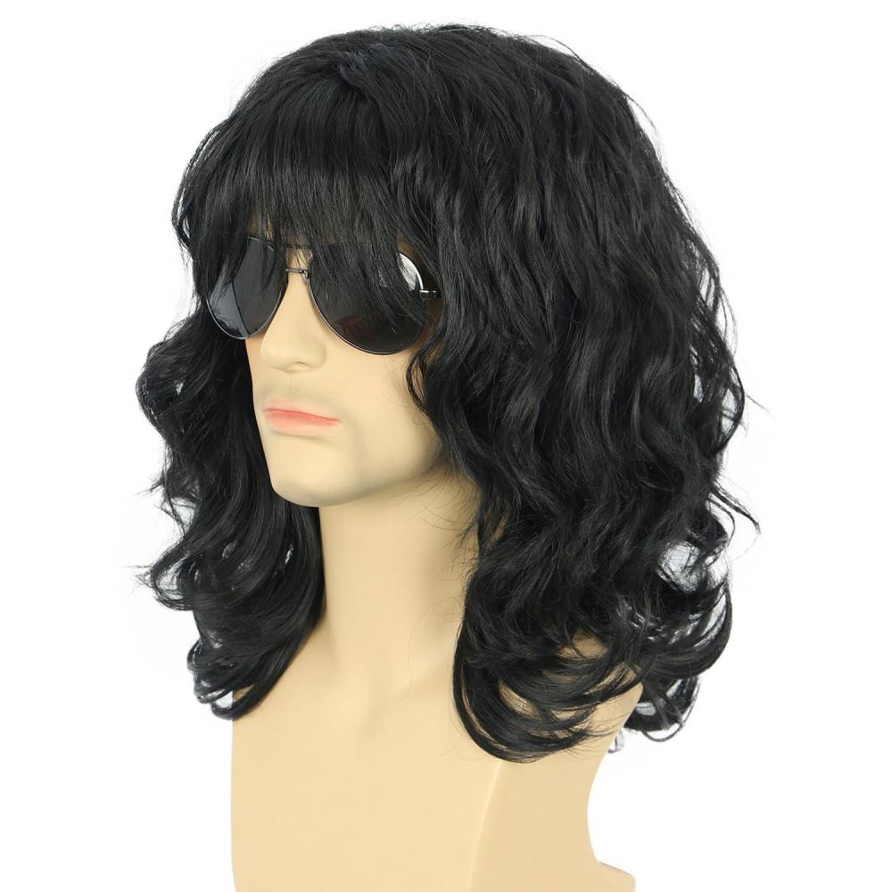 imagekarlery California 70s 80s Rocker Wig Men Women Long Curly Dark Brown Halloween Costume Anime WigBlack